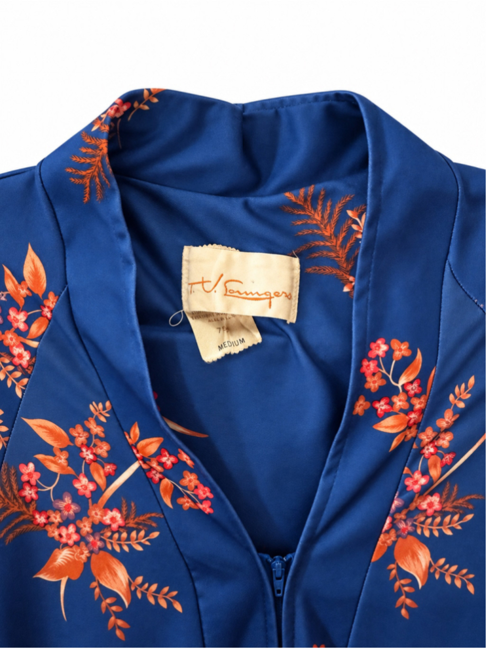 Vintage T V Lounger Blue Floral Bird Print Maxi Robe Caftan House Dress Medium - Picture 4 of 5